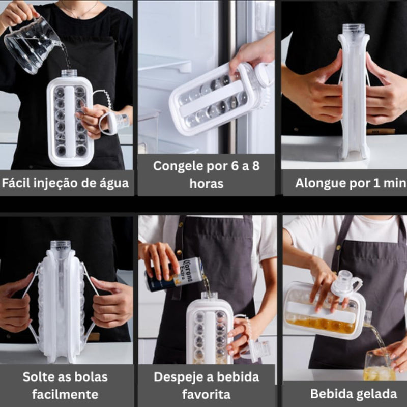 Garrafa Forma de Gelo 2 em 1 Portátil com Alça